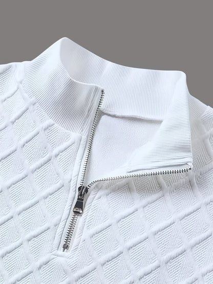 Pull homme blanc texturé à col montant zippé