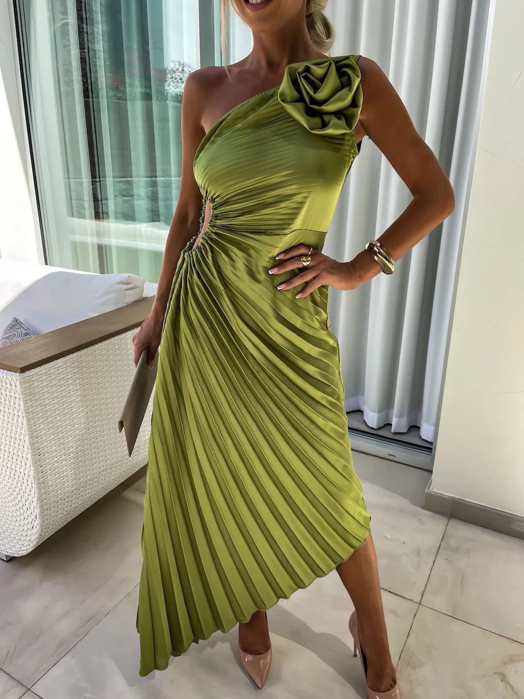 Robe de soirée sirène à une épaule avec fleur 3D