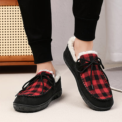 Mocassins Chaussons Doublés à Carreaux Marron pour Homme