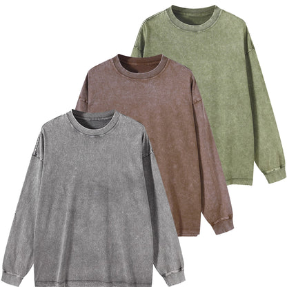 Sweat-shirt unisex lavé col rond décontracté à manches longues effet délavé