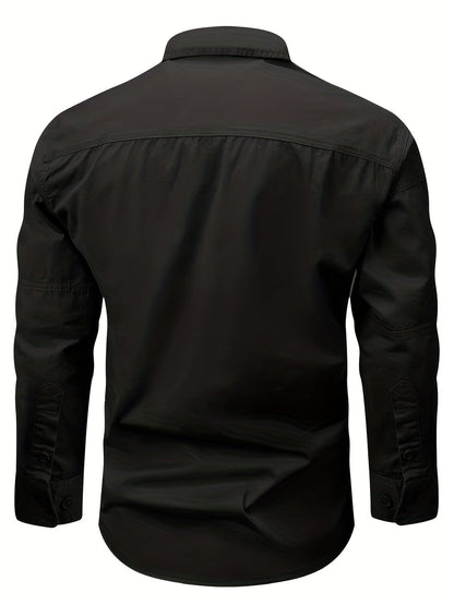 Chemise Homme Boutonnée Manches Longues à Poches Zippées Style Cargo Militaire