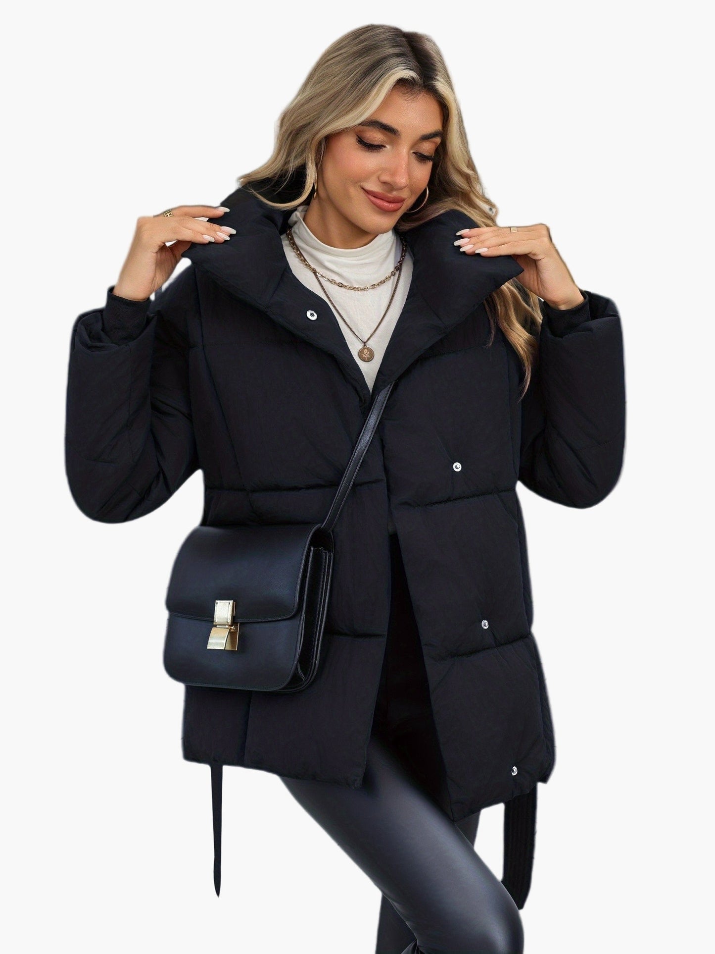 Chaqueta acolchada con cinturón estilo casual para mujer – Ideal para invierno y entretiempo
