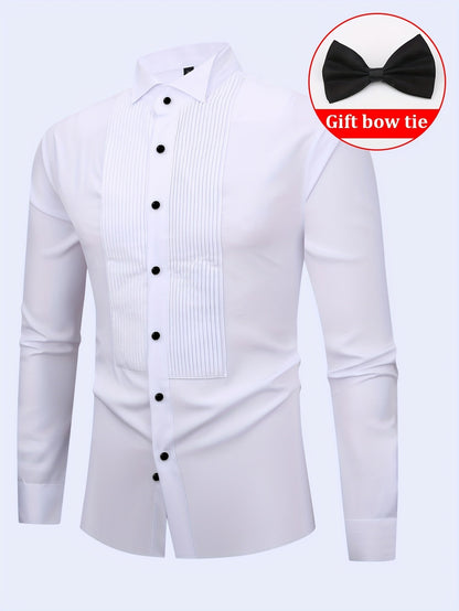 Chemise habillée homme blanche avec plastron plissé et boutons noirs