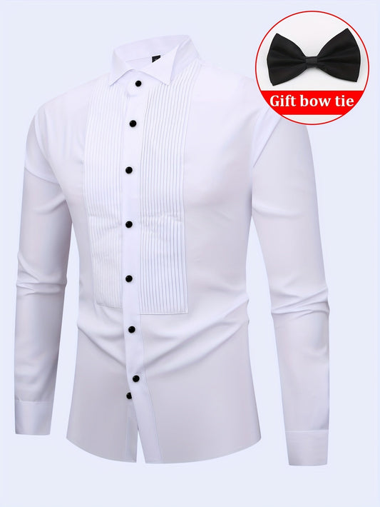 Chemise habillée homme blanche avec plastron plissé et boutons noirs