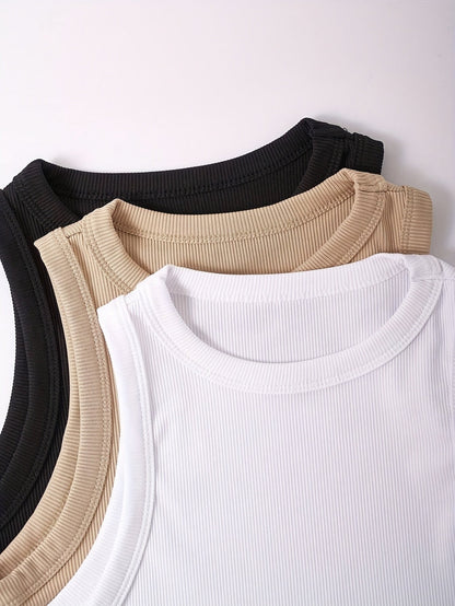 Débardeur Femme Lot de 3 Style Sport Col Rond Sans Manches Idéal Été