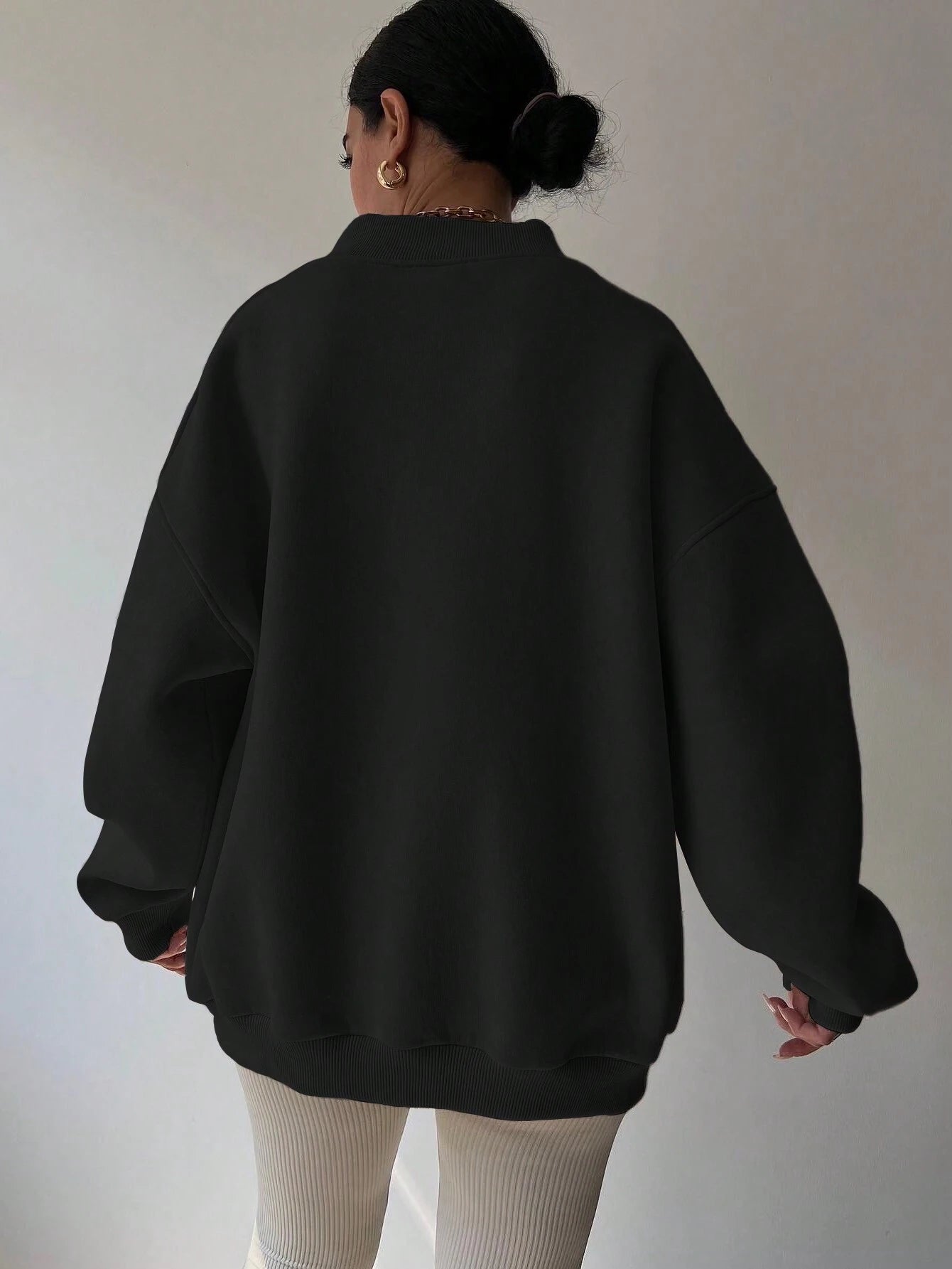 Pull col V femme noir décontracté manches longues