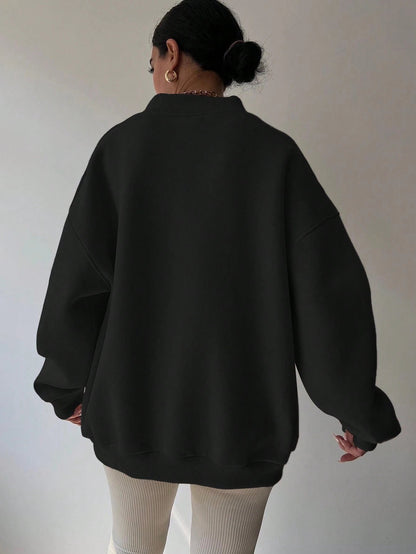 Pull col V femme noir décontracté manches longues