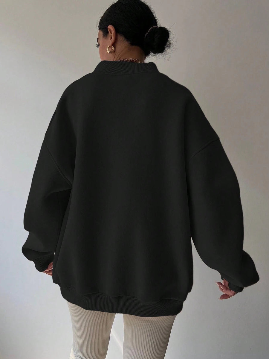 Damestrui met V-hals, zwart, casual, lange mouwen