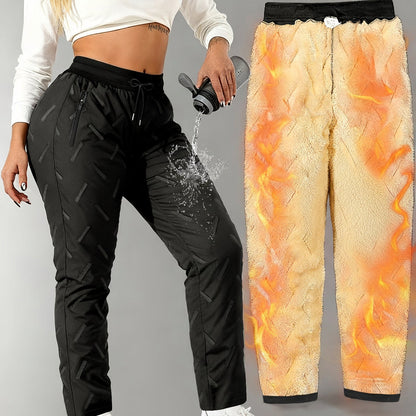 Pantalon de jogging femme doublé polaire chaud à taille élastique