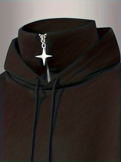 Sweat à capuche ample noir col montant zippé pendentif étoile