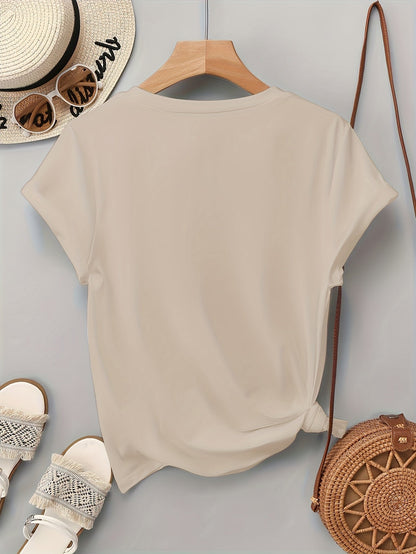 Damen-T-Shirt im lässigen Stil mit glitzernden Herzmotiven, kurze Ärmel, ideal für den Sommer  