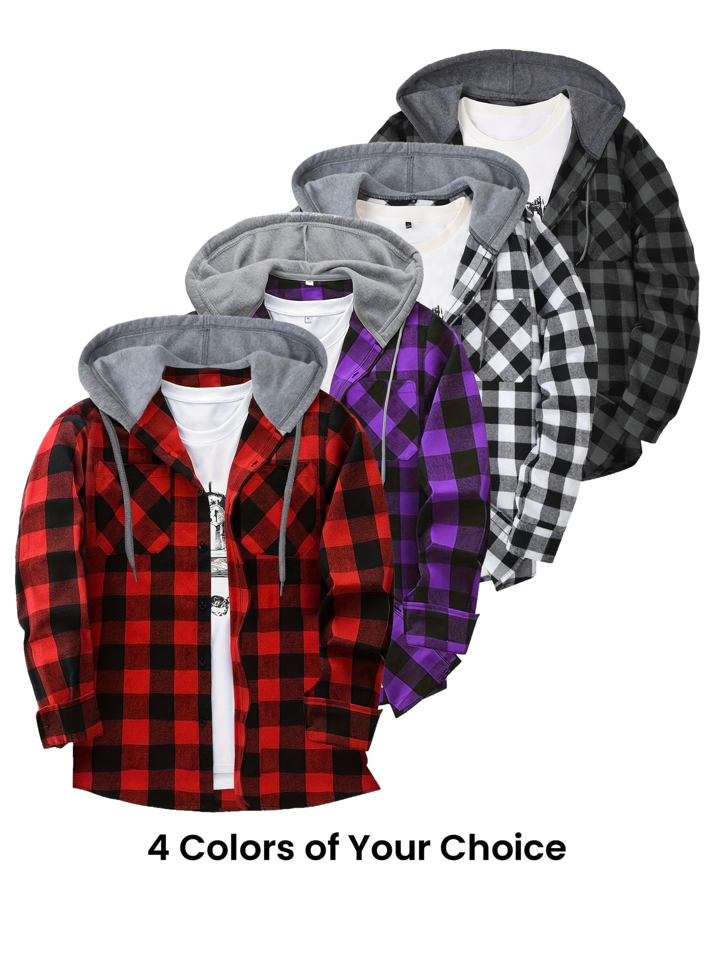 Chemise à carreaux homme à capuche amovible motif bûcheron