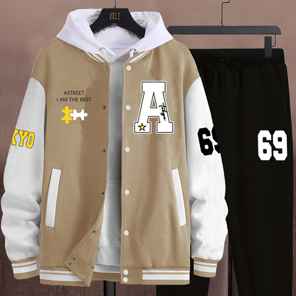 Ensemble Survetêment Homme Style Baseball Veste Universitaire et Pantalon Jogging