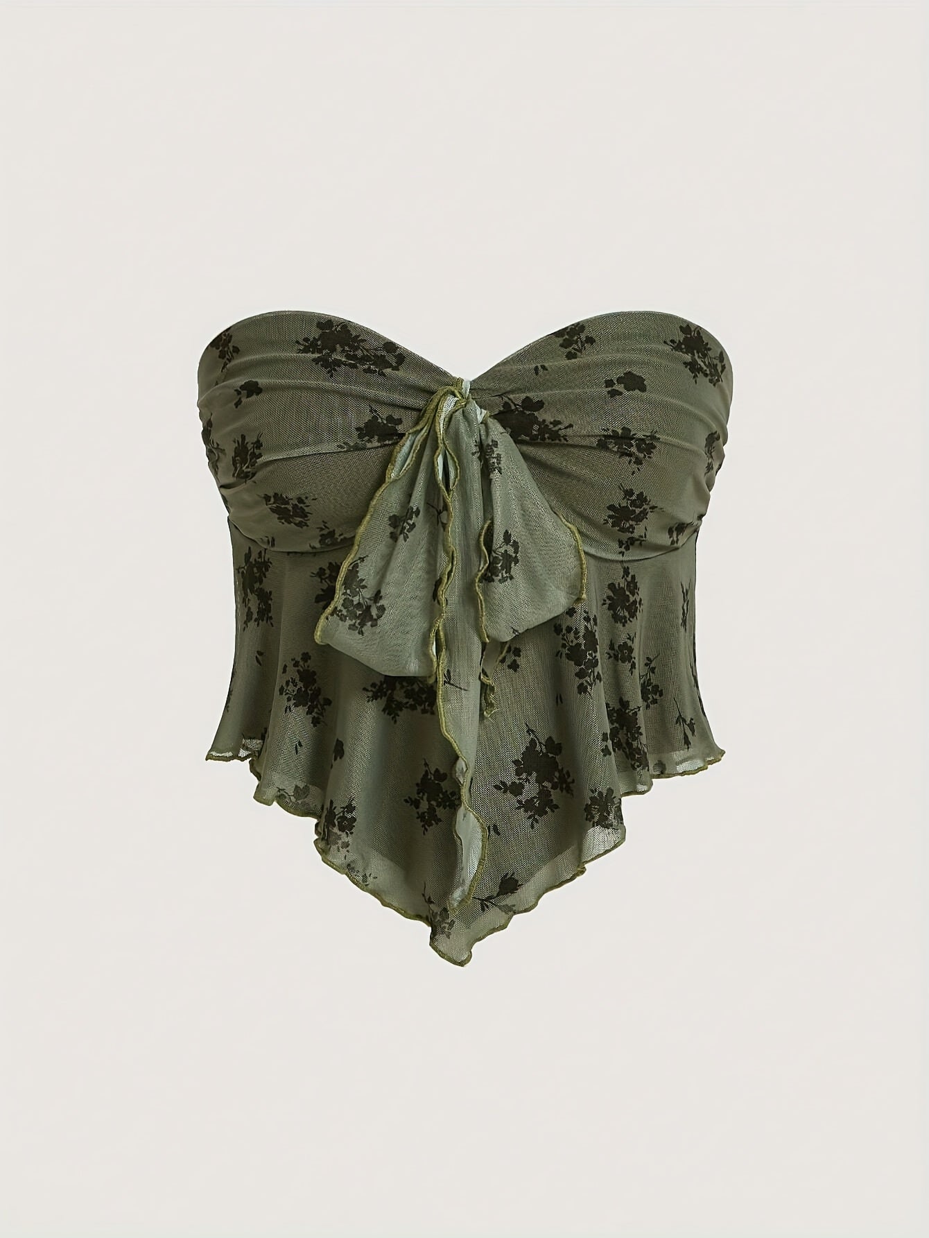 Top bustier femme élégant à fleurs volantées pour sorties et soirées
