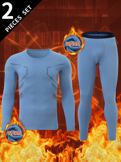 Ensemble Homme Thermique 2 Pièces Manches Longues et Legging Sport Couleur Unie