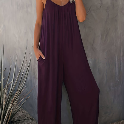 Mono holgado casual para mujer estilo verano con tirantes finos y bolsillos – Look chic y cómodo para vacaciones o ciudad