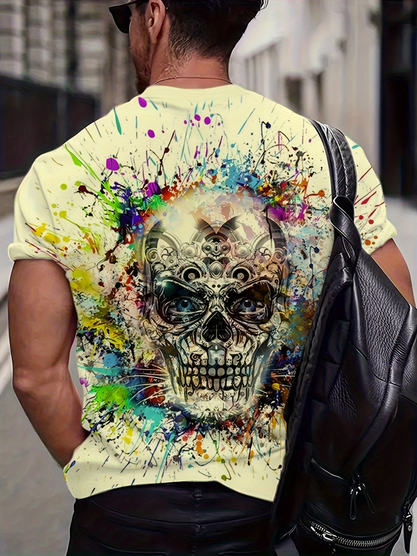 Herren T-Shirt große Größe urbaner Stil mit künstlerischem Totenkopf-Motiv