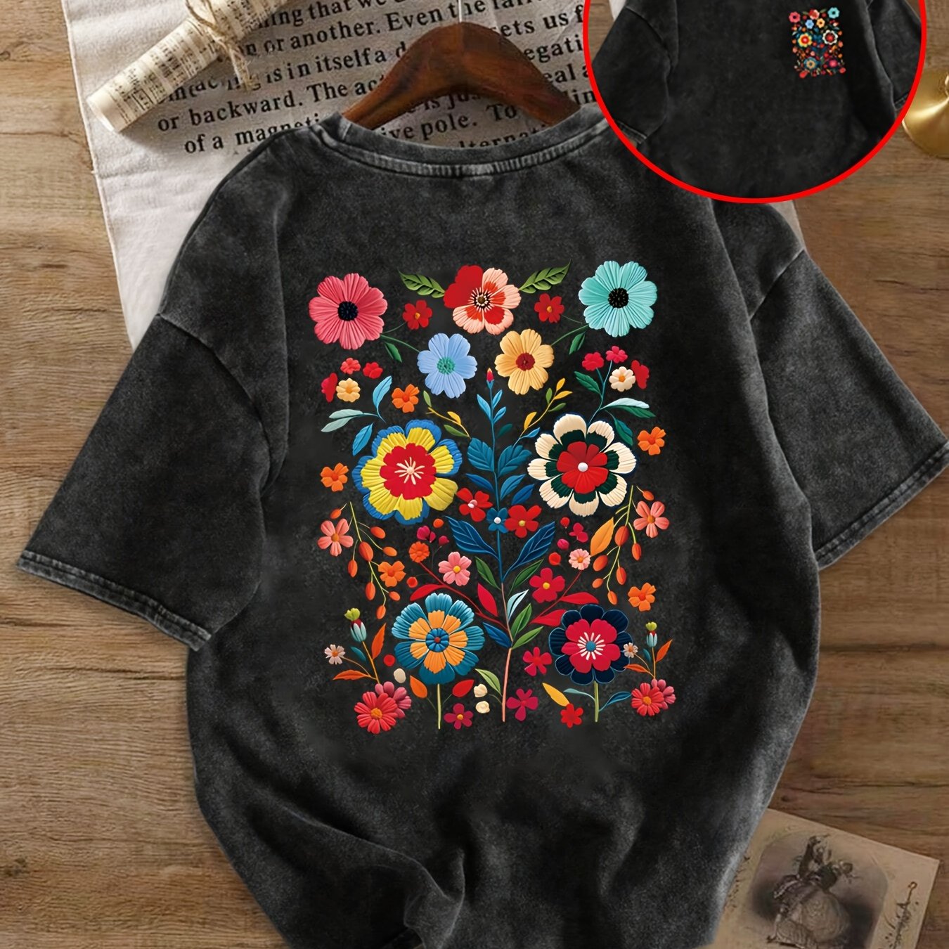 T-shirt Donna Stile Casual Motivo Floreale Ricamato - Moda Estiva in Tendenza Boho