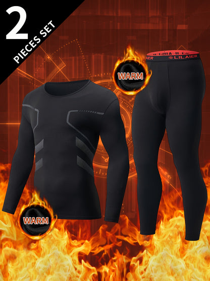 Ensemble Homme Thermique 2 Pièces Manches Longues et Legging Sport Couleur Unie