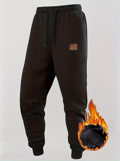Pantalon de jogging homme doublé chaud, coupe droite, taille élastique et cordon de serrage