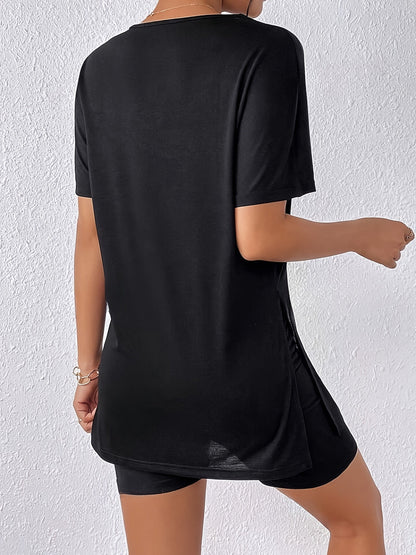 Ensemble décontracté femme short et t-shirt manches courtes style élégant, usage quotidien ou détente