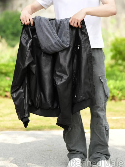 Blouson aviateur homme marron avec capuche amovible et doublure chaude