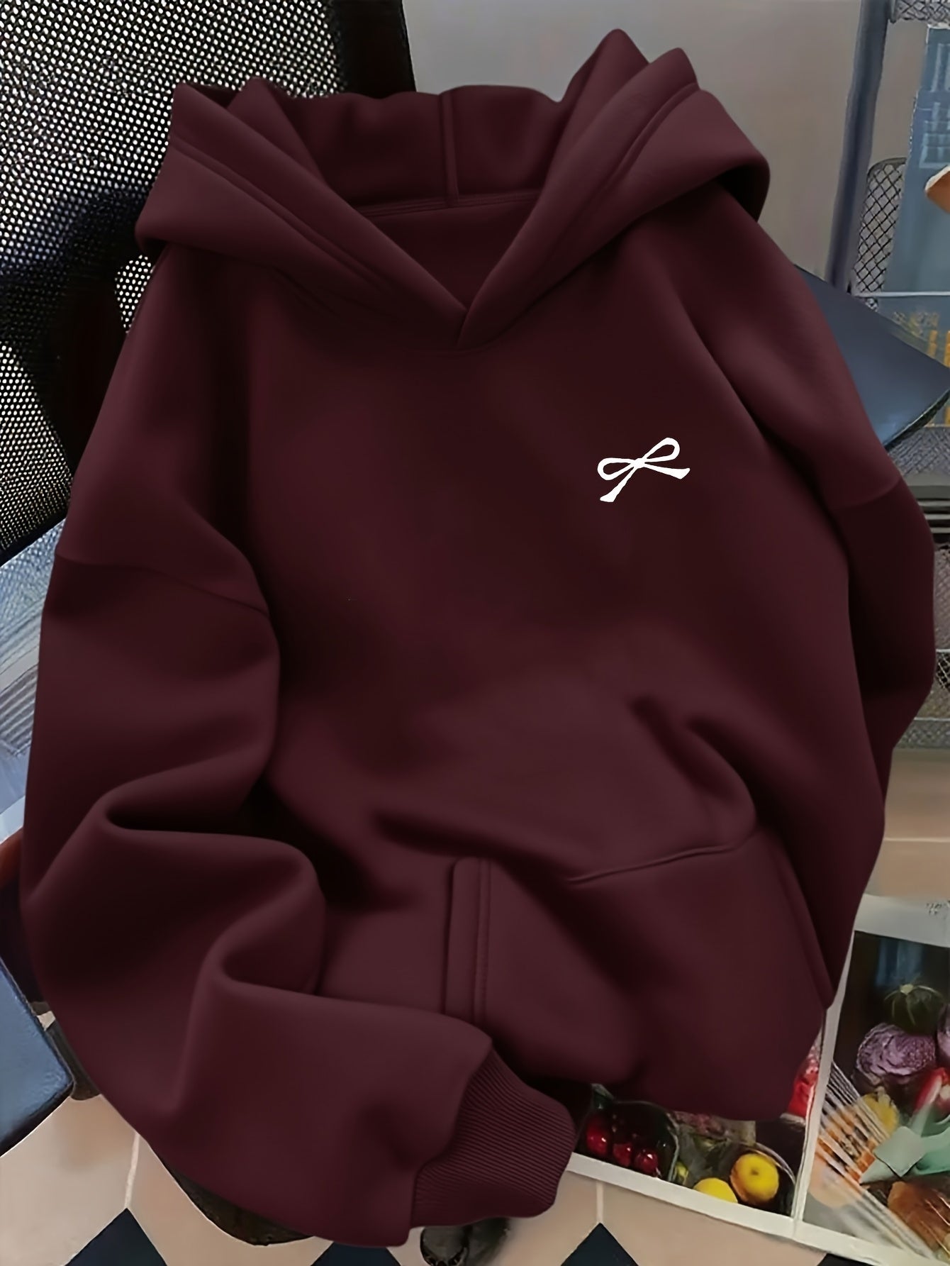 Women's Bow Embroidered Oversized Pullover Hoodie