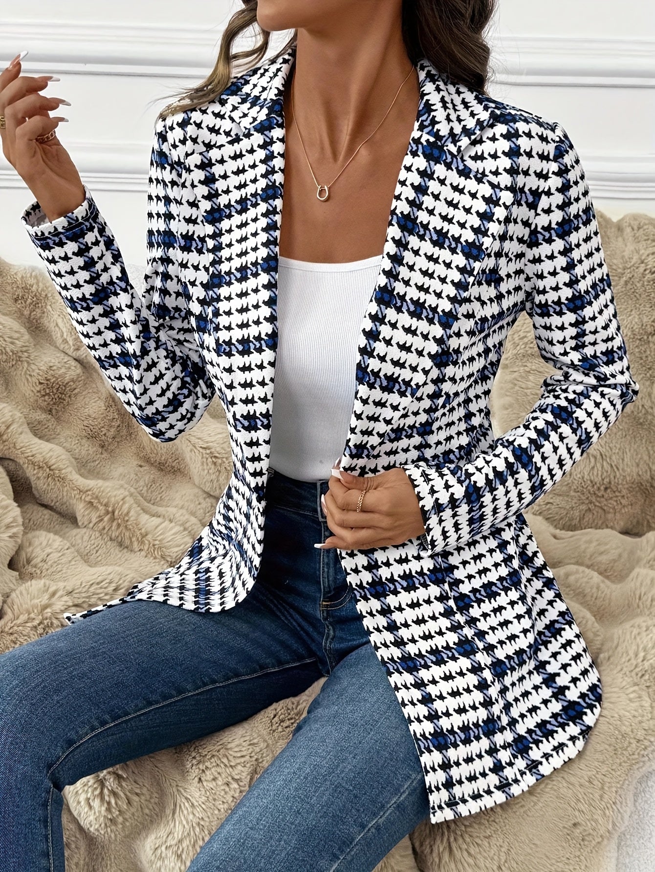Blazer femme élégant à carreaux style bureau pour le printemps