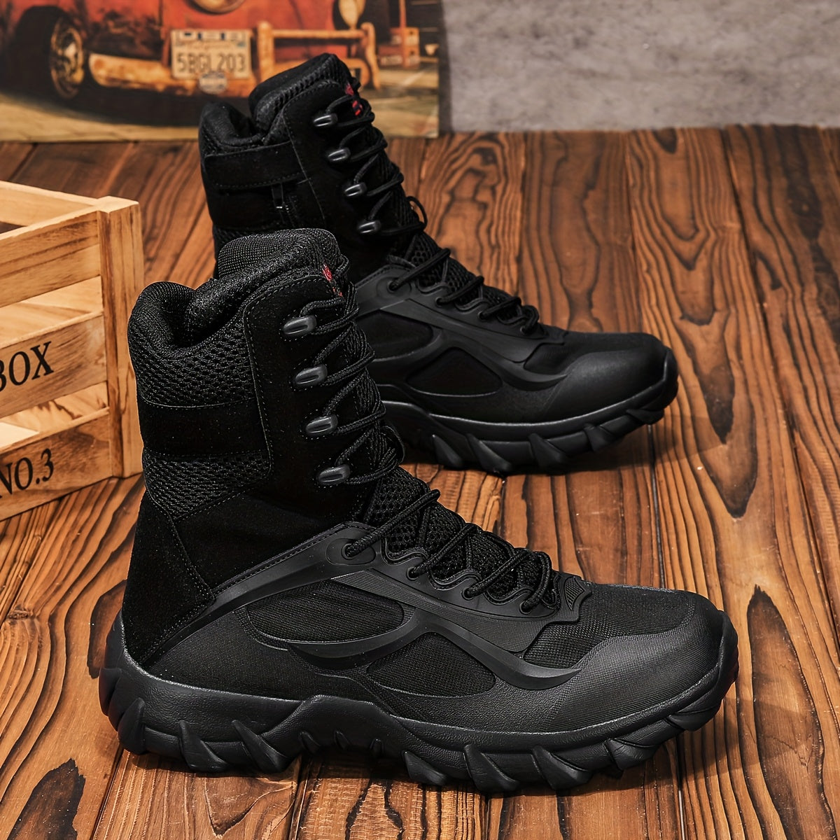Bottes tactiques homme à lacets, couleur kaki ou noire, robustes, pour extérieur