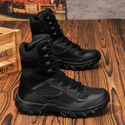 Bottes tactiques homme à lacets, couleur kaki ou noire, robustes, pour extérieur