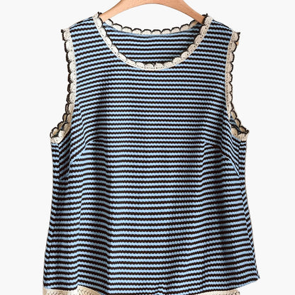 Dames tanktop grote maat elegante stijl met strepen en franjes, voor lente en zomer