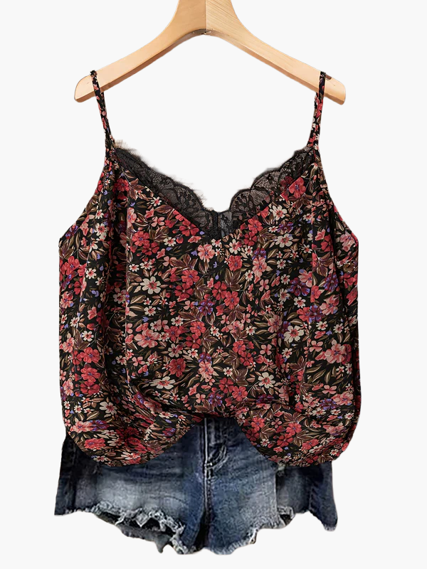 Débardeur femme à fines bretelles, style bohème fleuri, idéal été et vacances