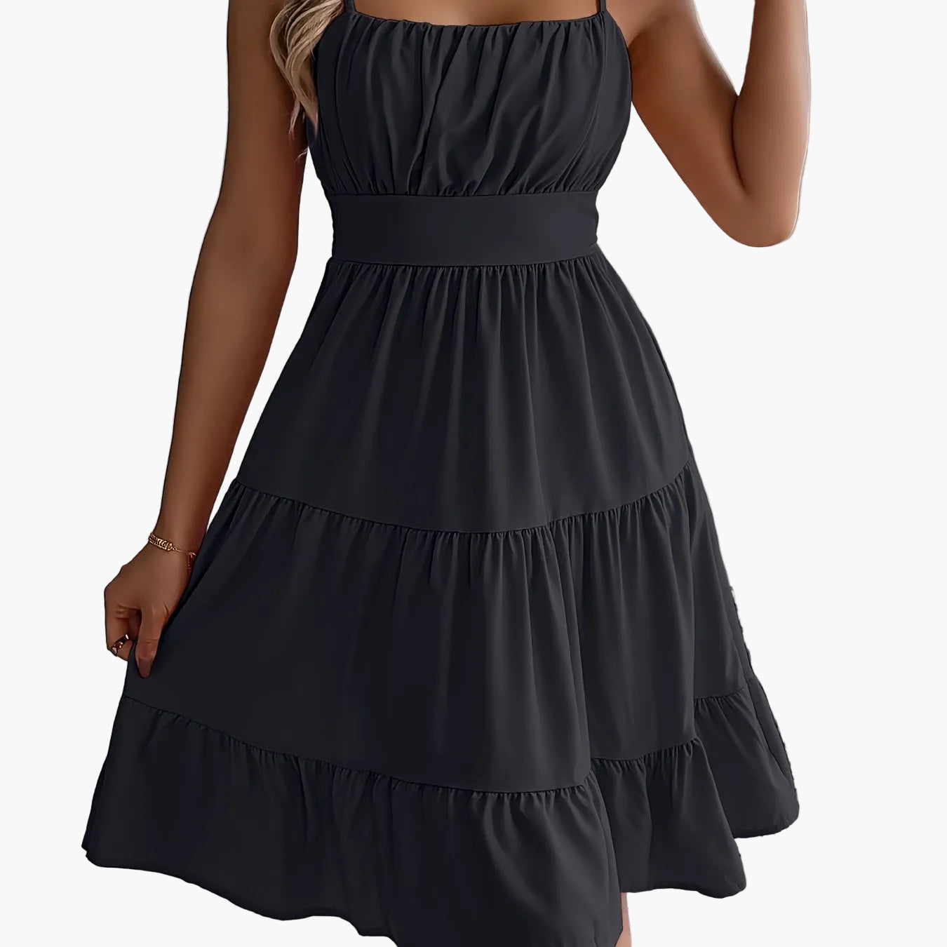 Robe d'été femme style décontracté à bretelles fines, volants, allure vacances