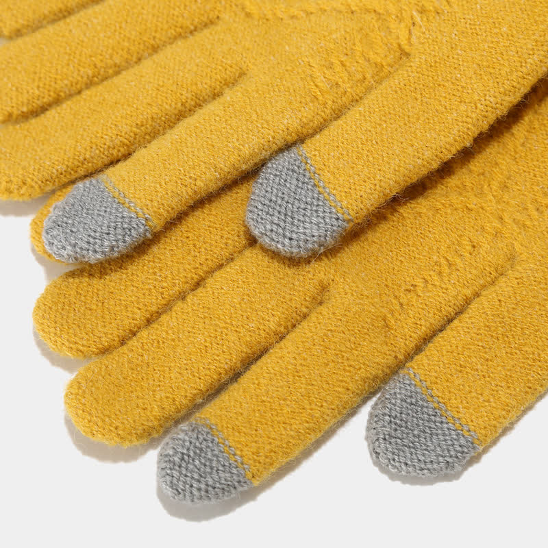 Set met wintermuts, sjaal en touchscreenhandschoenen - ruitmotief, geel