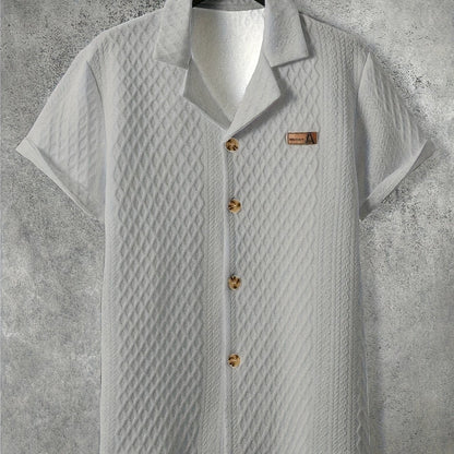 Kortærmet skjorte til mænd i retro chic stil – Camp-krave og elegante teksturerede mønstre