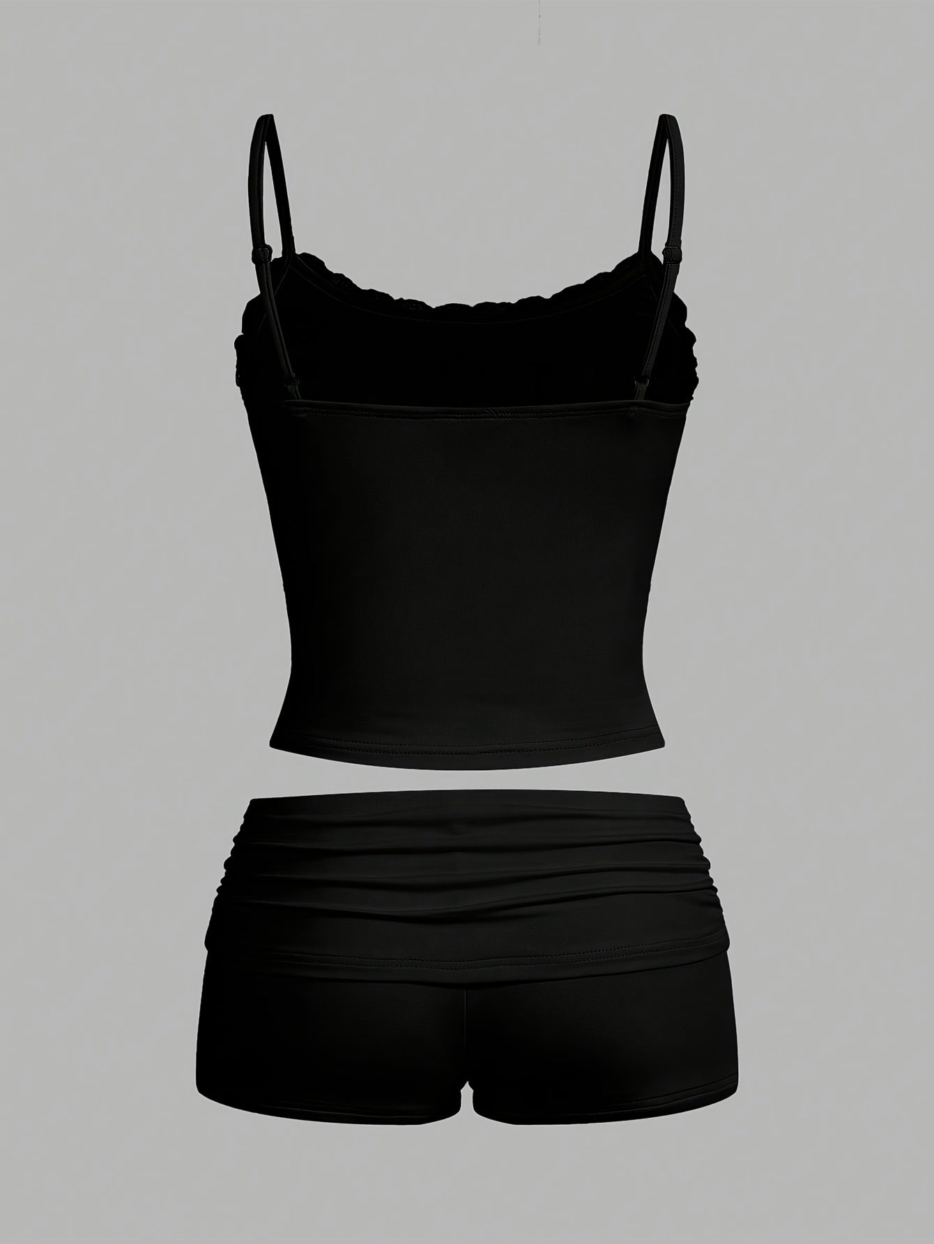 Conjunto corto femenino elegante con tirantes para descanso y noche – Estilo tendencia primavera-verano