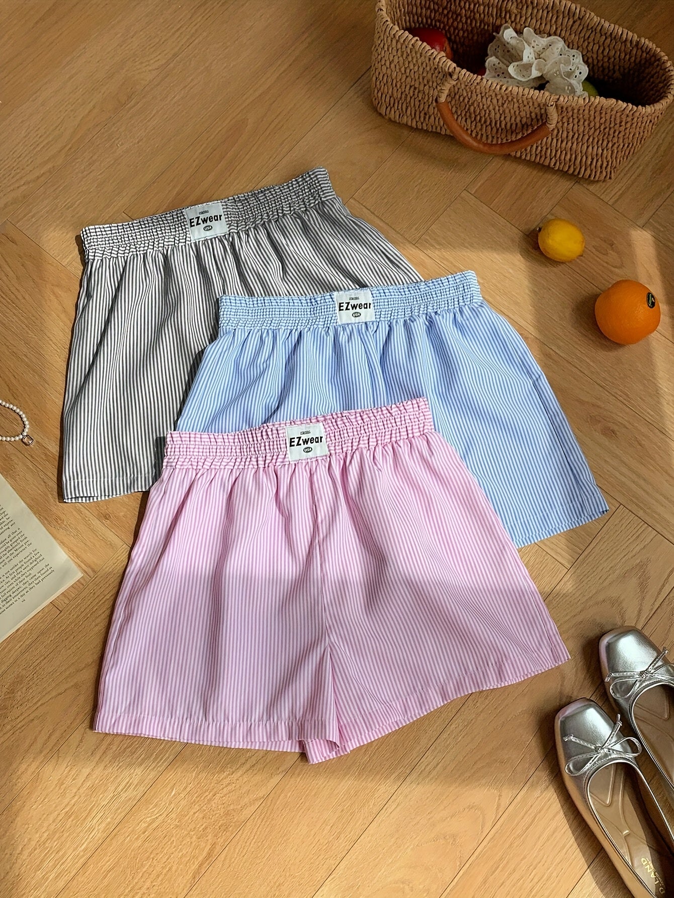 Shorts décontractés à rayures pour femme, lot de 3, style confortable pour la maison ou l'été