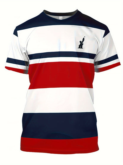 T-shirt casual uomo stile universitario a righe per uso quotidiano