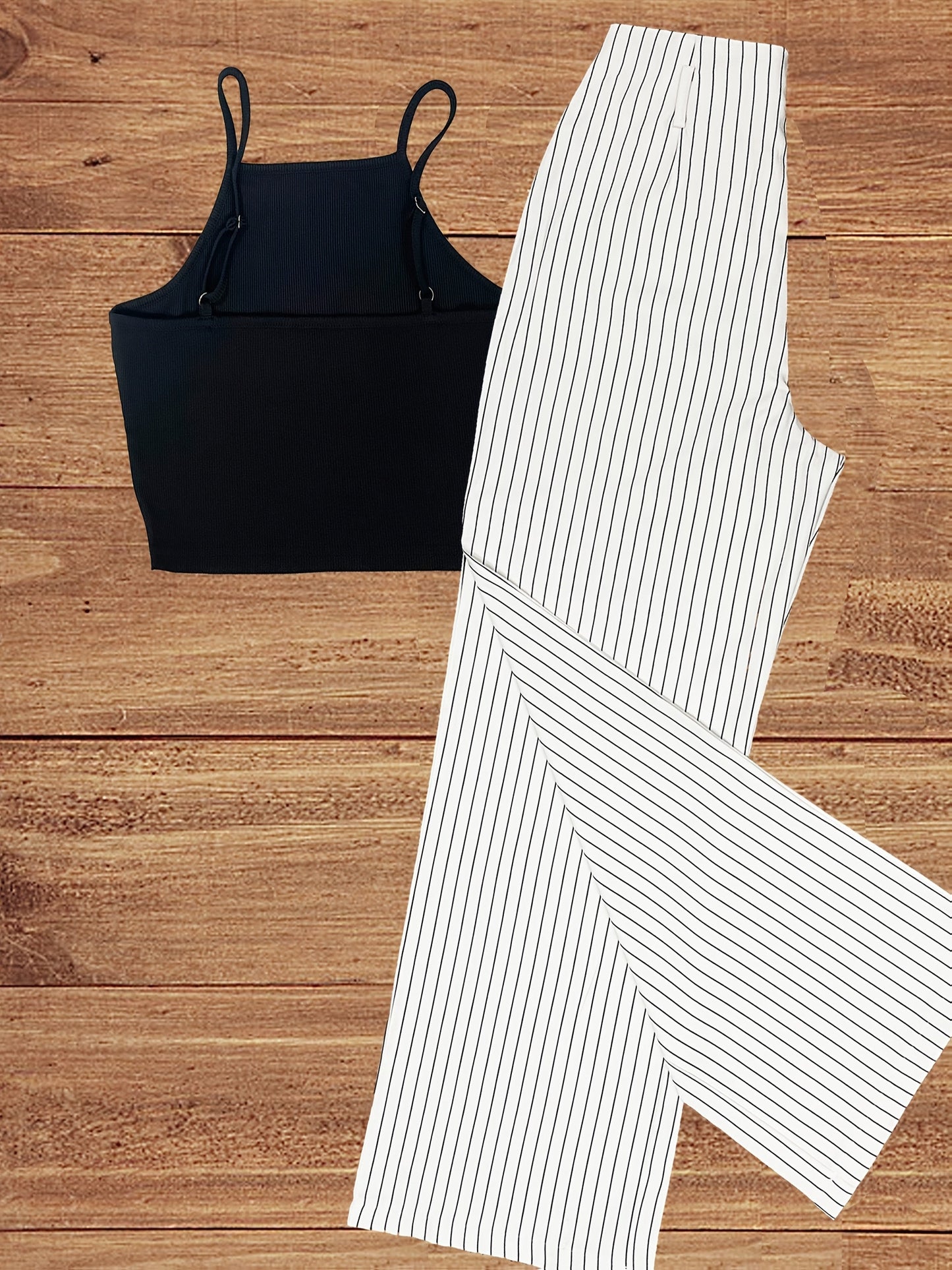 Ensemble femme élégant à rayures pour printemps/été, pantalon large et crop top chic