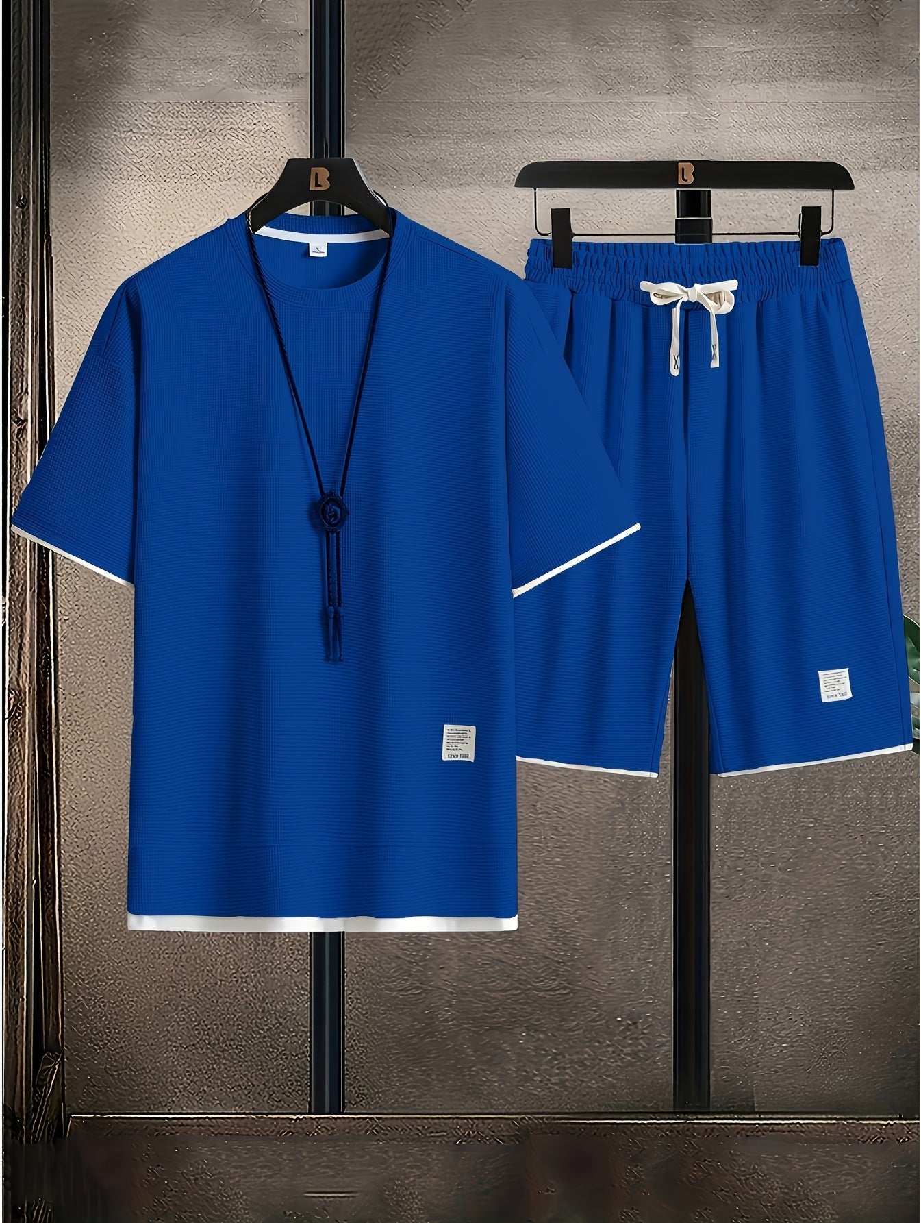 Men's casual sportswear style set, round neck, summer