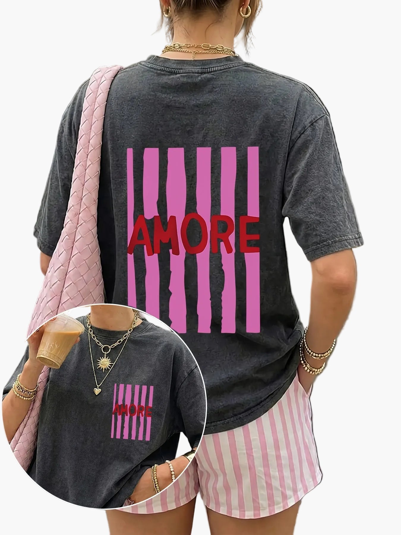 T-shirt décontracté pour femme avec imprimé "AMORE" style streetwear tendance