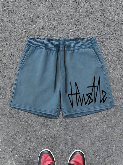 Short homme casual style urbain avec imprimé "Hustle" – idéal pour le streetwear et la détente