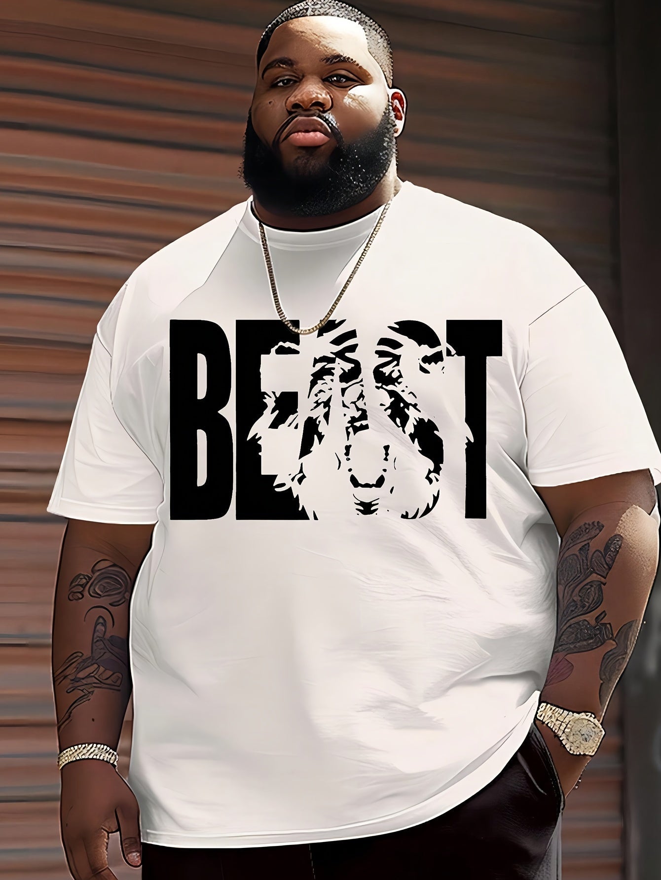 T-shirt grande taille homme style urbain imprimé BEAST – Mode streetwear décontractée