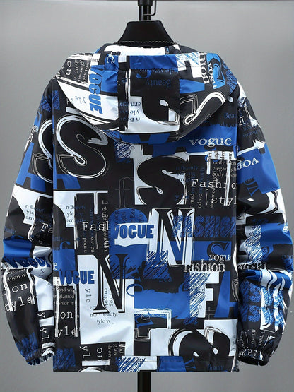 Blouson à Capuche Imprimé Graffiti Homme - Rouge, Noir et Blanc