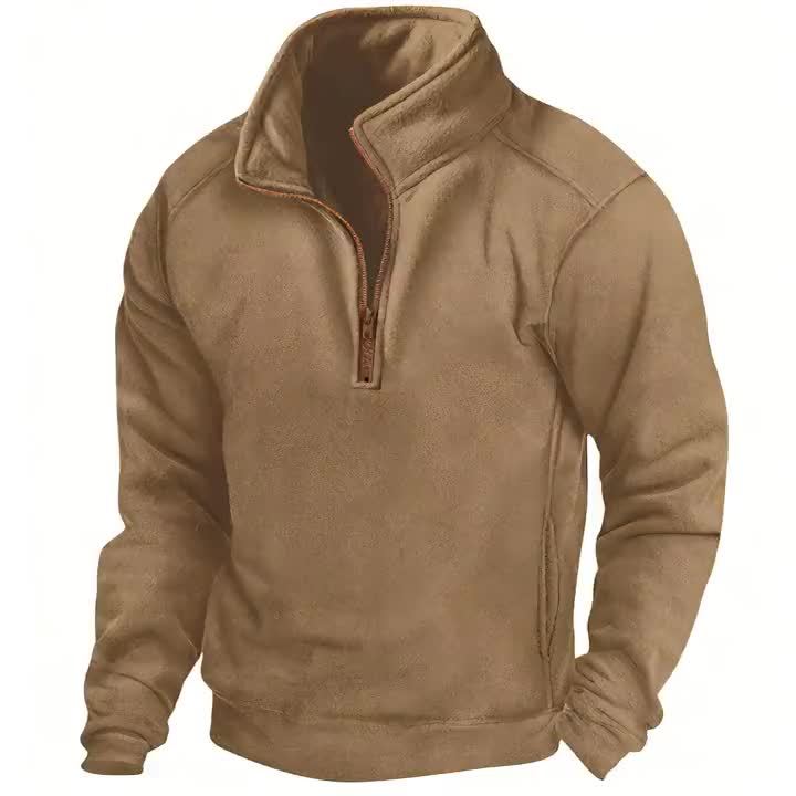Polaire Homme Col Montant Bleu Marine Fermeture Éclair Marron