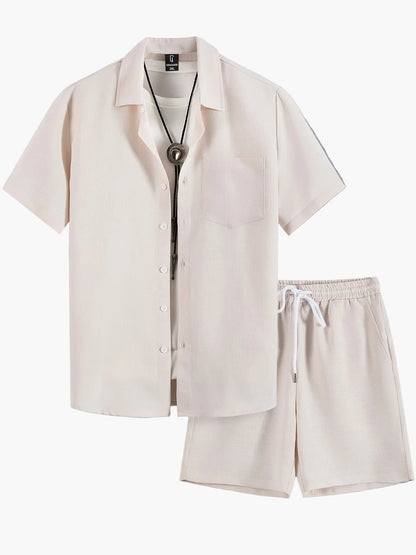 Ensemble décontracté haut et short pour homme, style été, col à revers, idéal loisirs et vacances