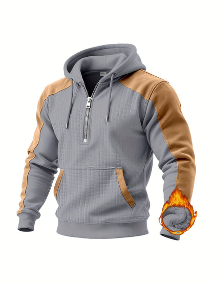 Sweat à Capuche Homme Bicolore Matelassé avec Fermeture Éclair et Poche Kangourou