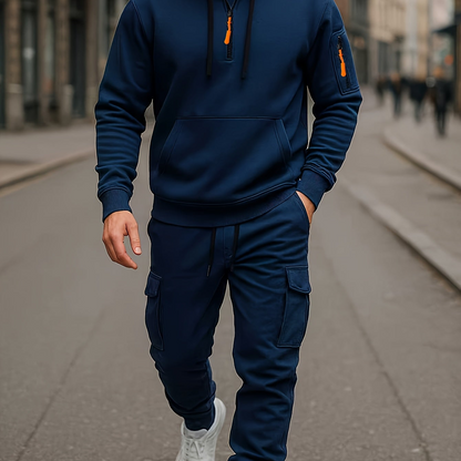 Ensemble Homme Survêtement Capuche et Pantalon Cargo Molletonné Uni