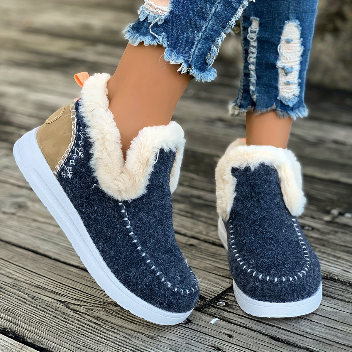 Chaussons montants doublés en fourrure pour femme, style mocassin, diverses couleurs