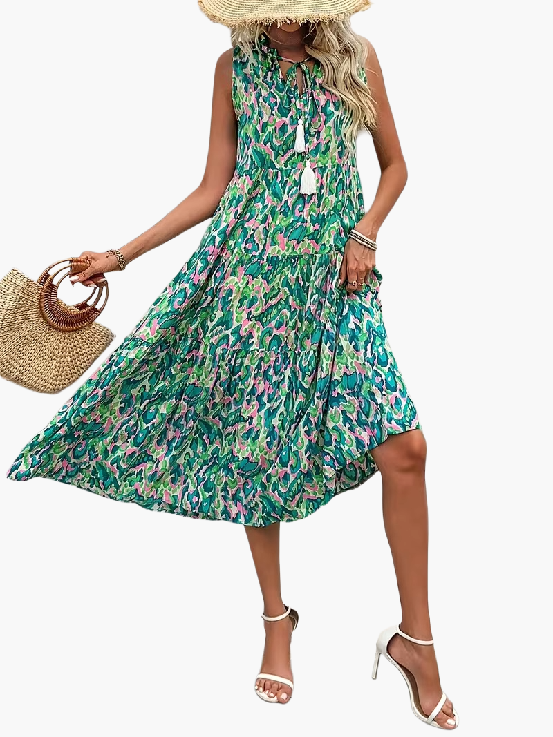 Elegancka sukienka damska bez rękawów w stylu boho na lato i wiosnę